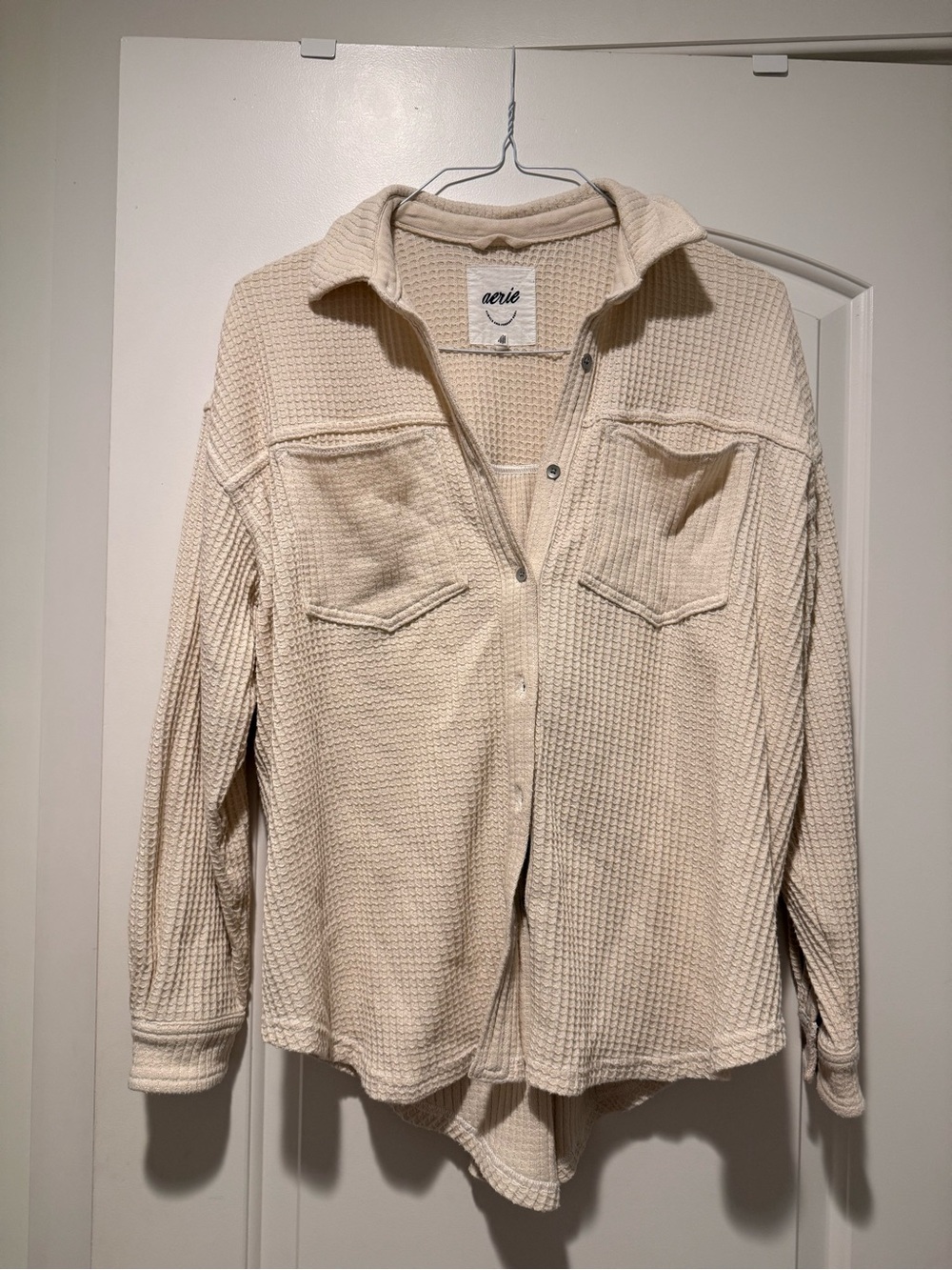 aerie Cream Waffle-Knit Button-Front Shacket